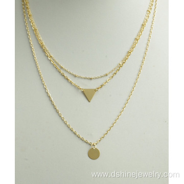 Gold Tiny Plate Charm Multi Layers Chain Collar Necklace